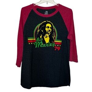 Zion Rootswear Black and Red Bob Marley Raglan Tee